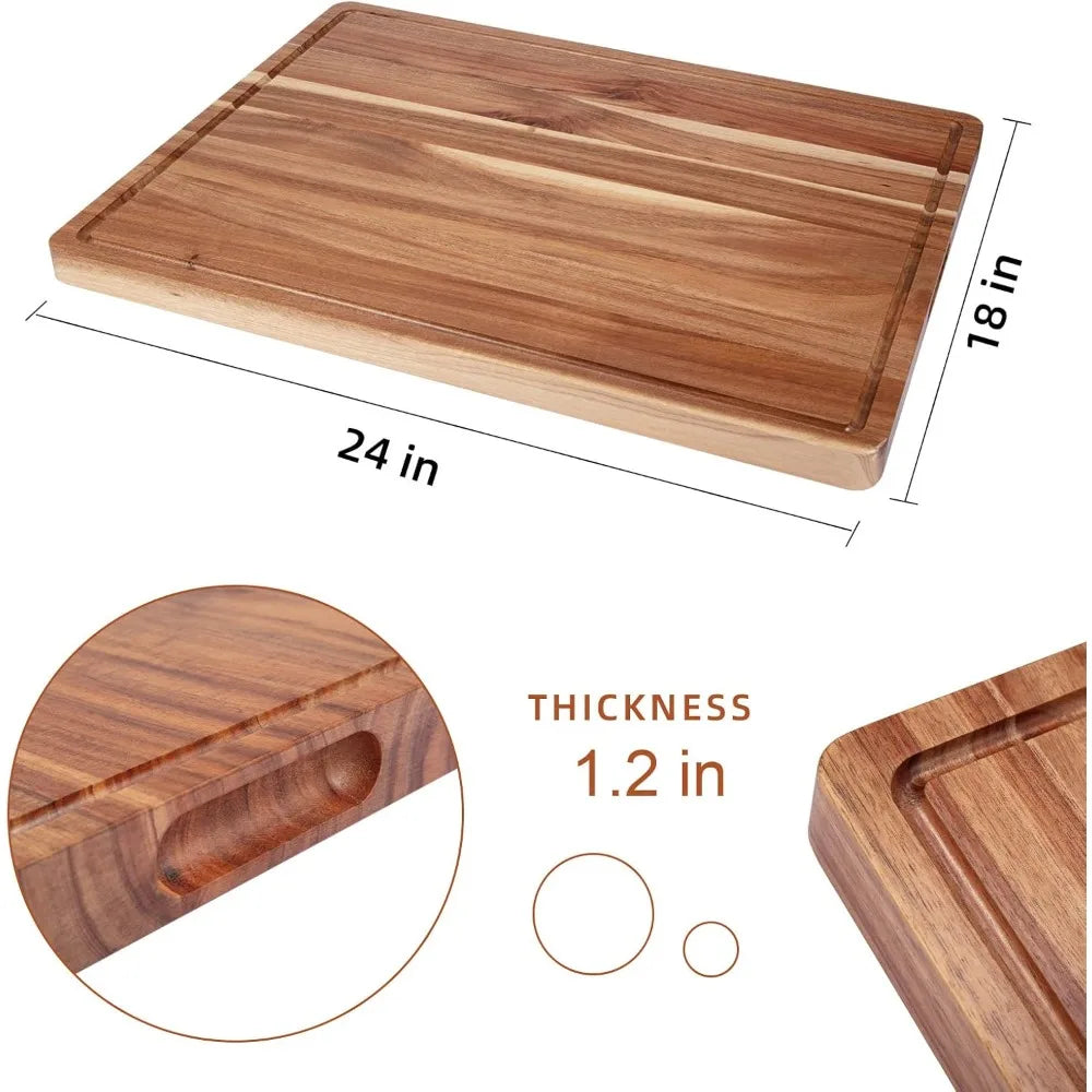 Acacia Wood Cutting Boards for Kitchen, 24 x 18 Inch Extra Large Wooden Cutting Board with Juice Groove, Reversible Butcher