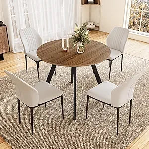 34.6'' Round Dining Table and Chairs for 4, Mid Century Modern Round Table Set, Space Saving for Apartment Kitchen Dining Room