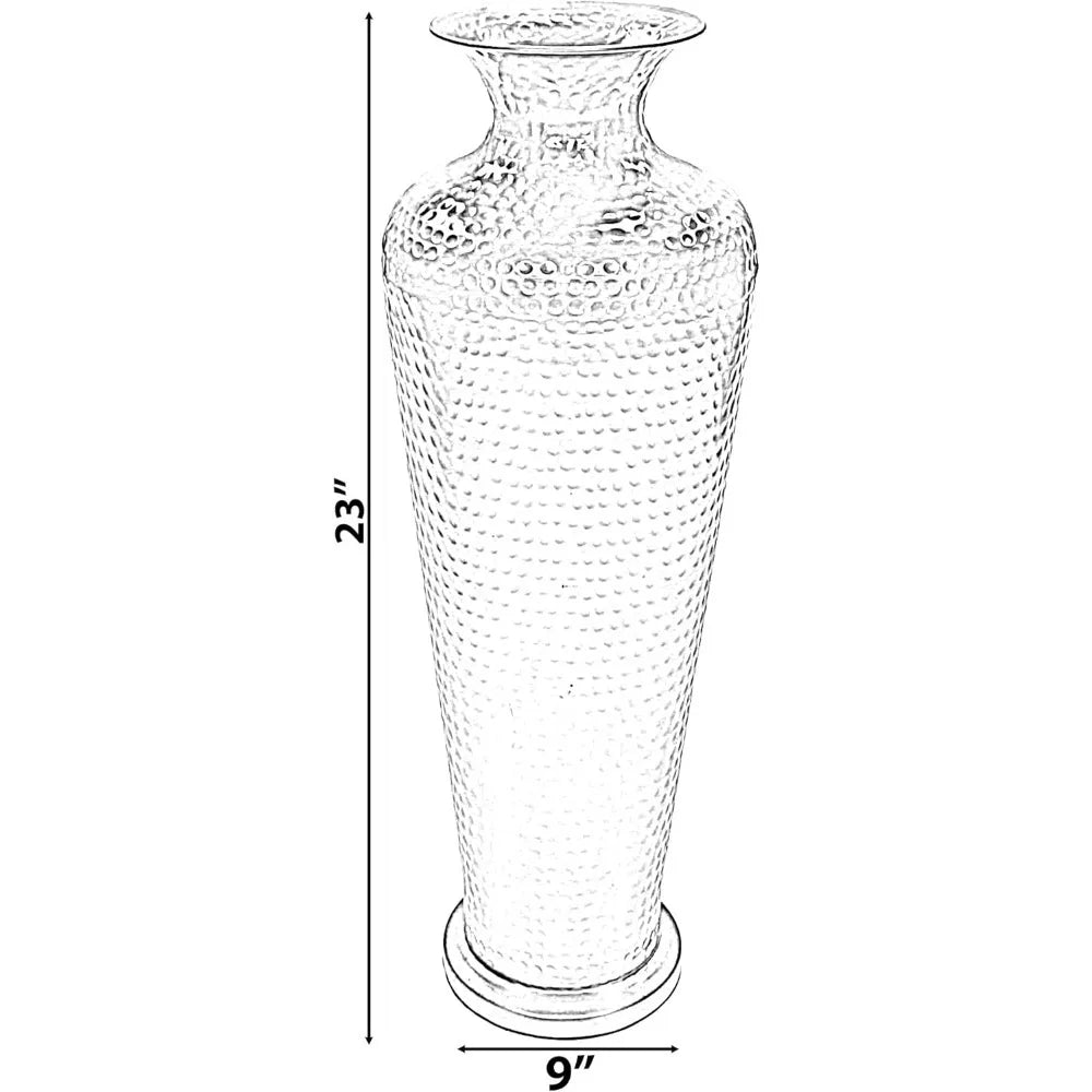 Decorative Modern Gold Metal Hammered Floor Vase Elegant 23Inch Tall Trumpet Shape for Entryway Living Room or Dining Room Decor