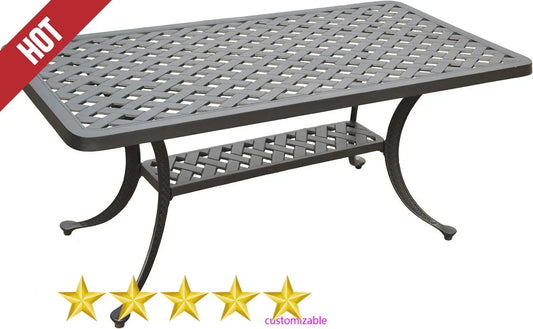 2025-Sedona Weather Resistant Cast Aluminum Outdoor Coffee Table for Patio, Deck, Porch, Black