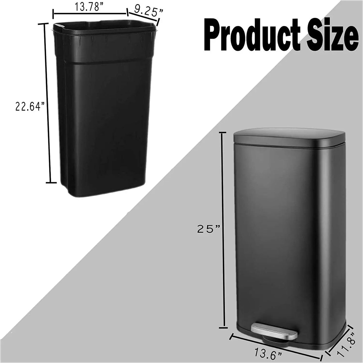 8 Gallon / 30L Step Trash Can, Stainless Steel Garbage Bin Removable Inner Bucket for Kitchen Rubbish W/ Silent Lid Soft-Close (Multiple colors)