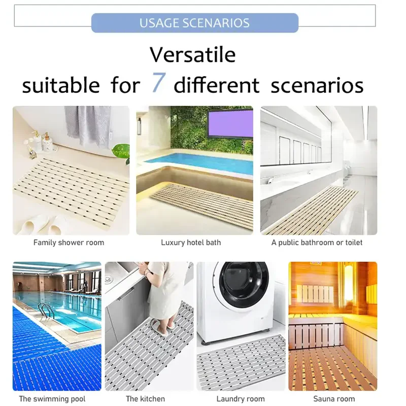 Premium Bath Mat Tub Shower Mat Non Slip PVC Bathroom Floor Pad Anti-bacterial Anti-Slip Shower Pad Gray