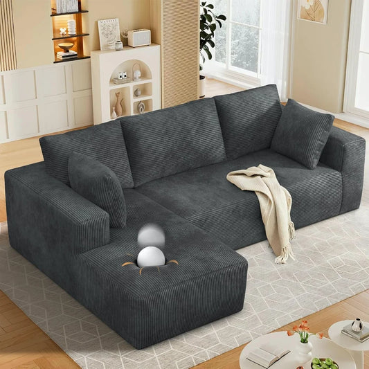 108” Cloud Sectional Couch, Modular Sectional Sofa with Deep Seat, Corduroy Boneless Couches with Chaise for Living Room Bedroom (Multiple colors)