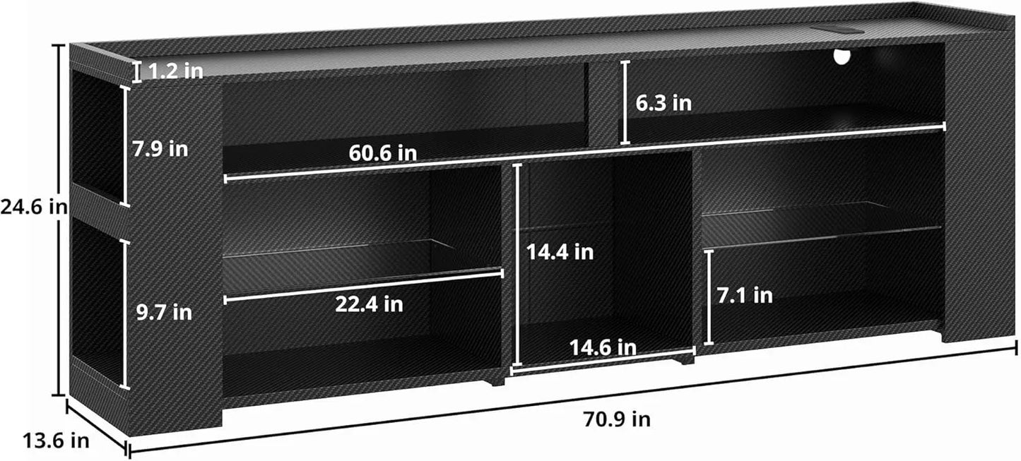 IRONCK Entertainment Center with Storage,  LED Gaming TV Cabinet for PS4, 70.9 Inch Tall TV Stand with Power Outlet, Black