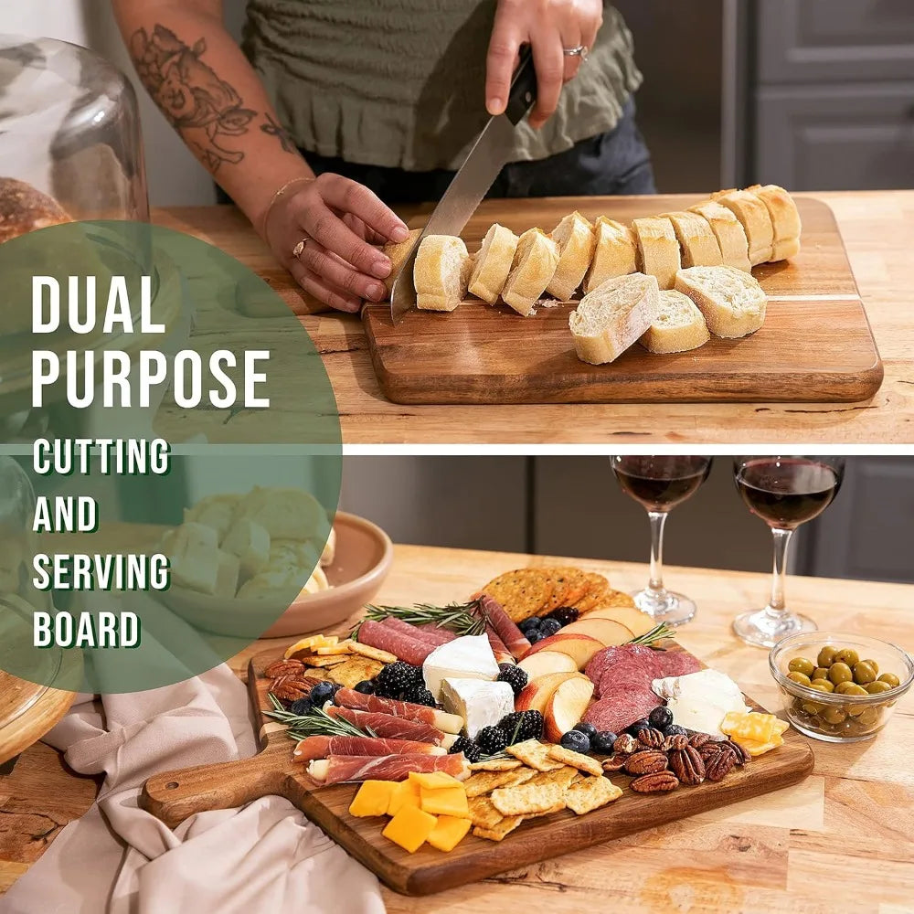 Cutting Board and Chopping Board with Handle for Meat, Cheese Board, Vegetables, Bread, and Charcuterie - Decorative Wooden