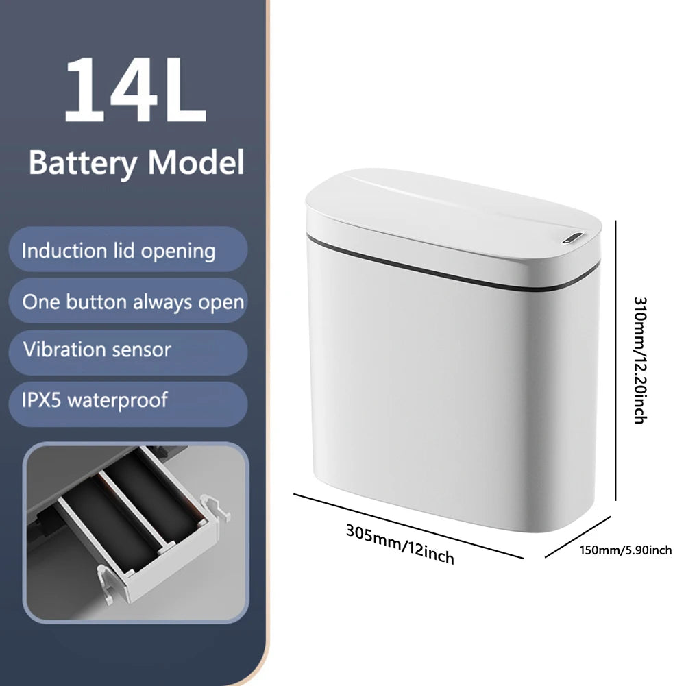 14L Smart Sensor Trash Can with Lid Automatic Trash Bin IPX5 Waterproof Auto Motion Sensor Rubbish Can for Narrow Space Bathroom