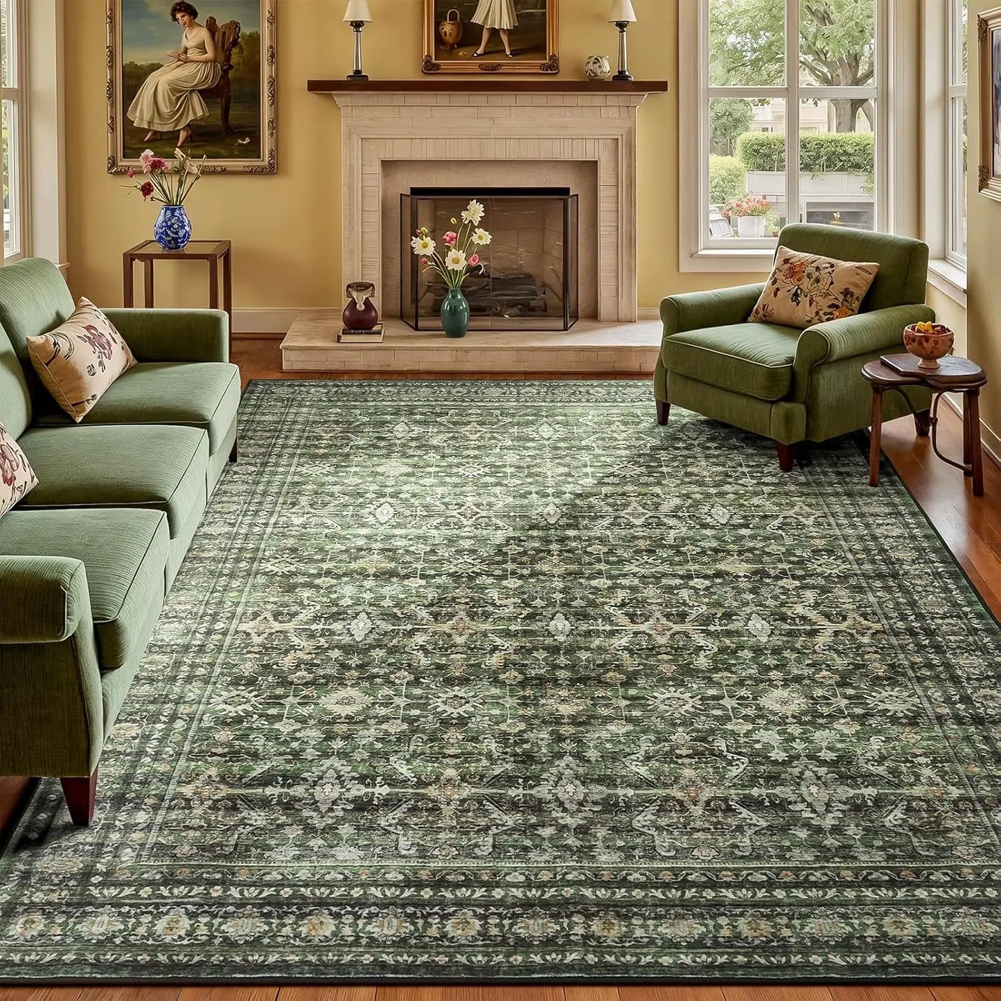 8x10 Washable Area Rug with Non-Slip Backing, Soft Boho Carpet for Living Room Bedroom Home Office Indoor Nursery