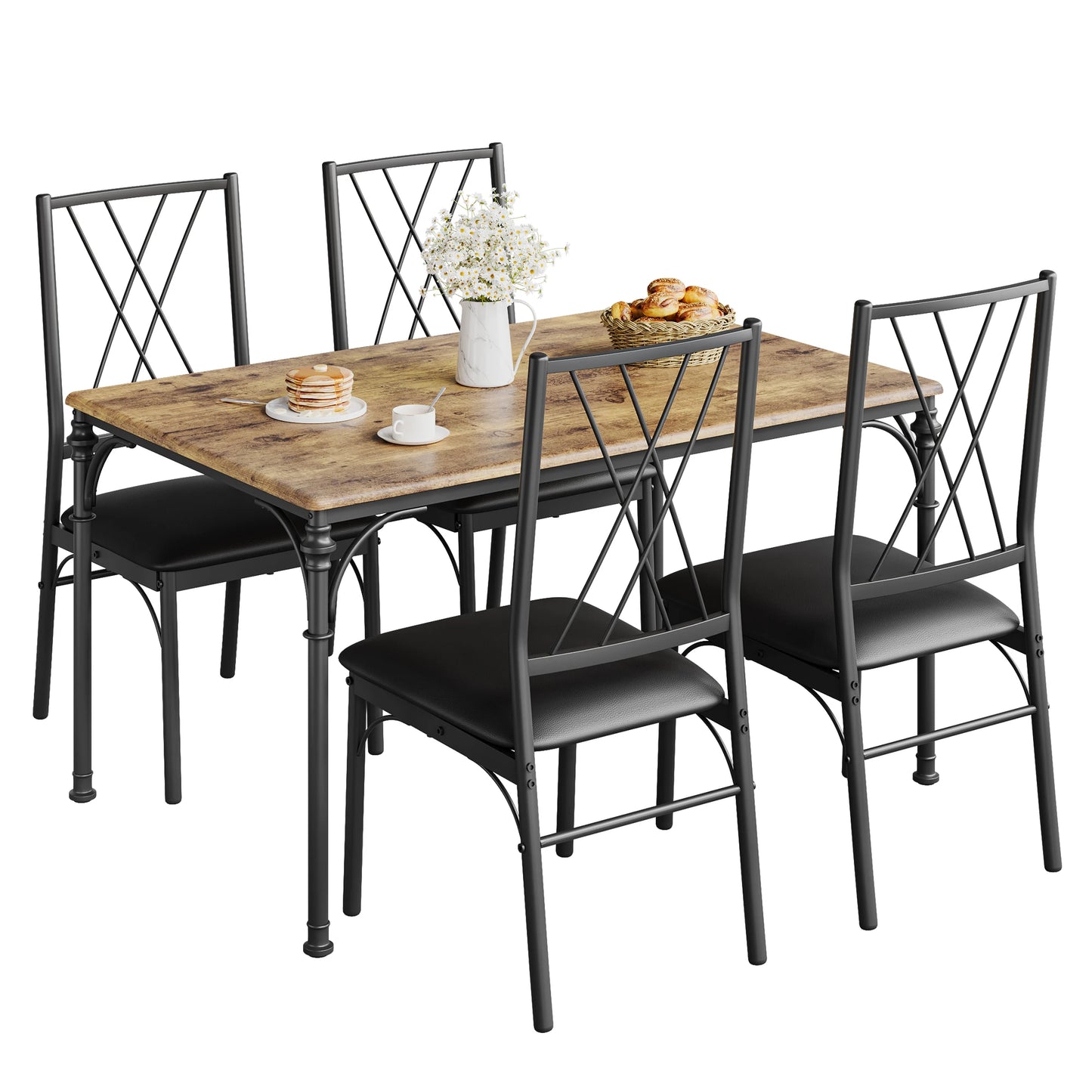 Dining Table Set for 4 Includes a Stylish Dining Table and 4 Upholstered Chair,  to Comfortably Accommodate 4 to 6 People