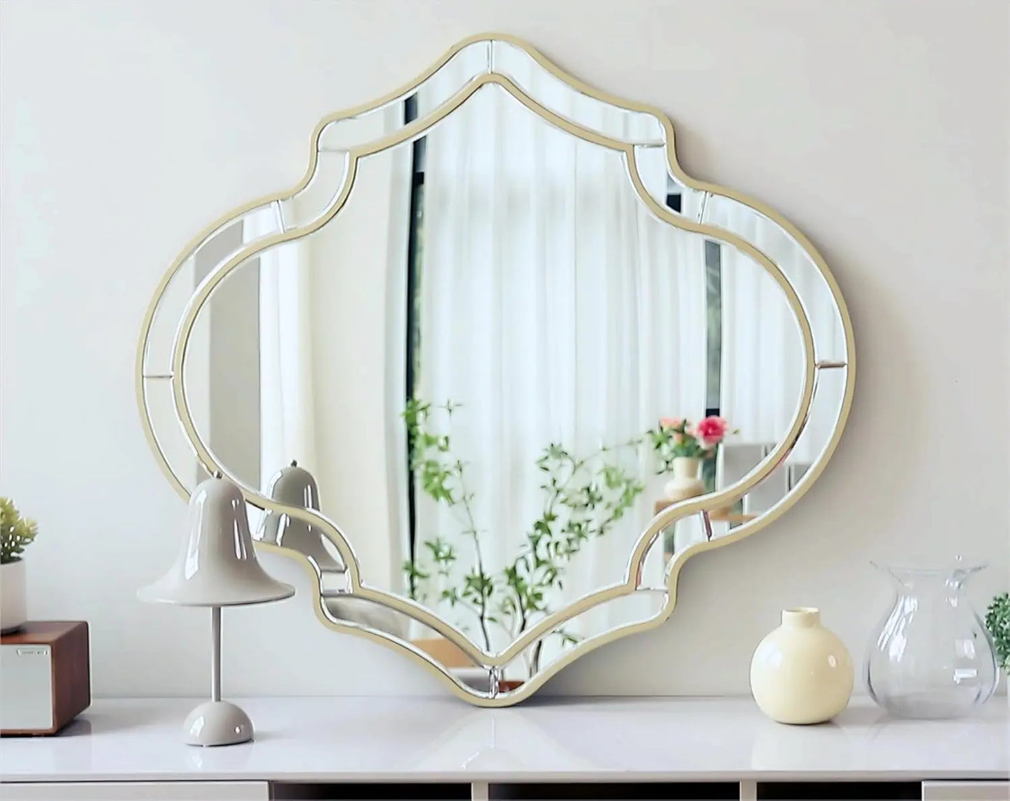 Large Wall Mirror Art Decorative Mirror Venetian Mirror Vanity Accent Mirror Golden Rim for Bedroom Hallway Living Room 88x80cm