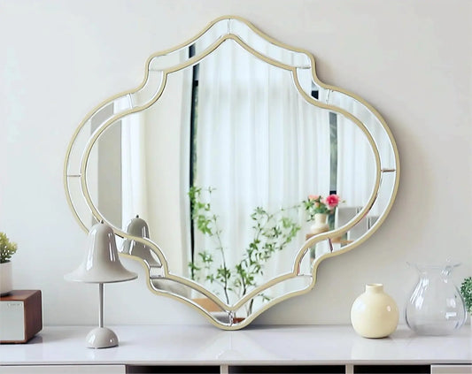 Large Wall Mirror Art Decorative Mirror Venetian Mirror Vanity Accent Mirror Golden Rim for Bedroom Hallway Living Room 88x80cm