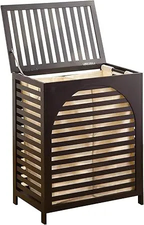 Bamboo Laundry Hamper with Lid and Removable Liner, Dual-Section Clothes Basket for Bedroom Storage and Aesthetics
