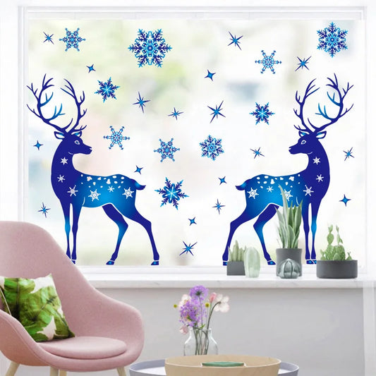 2025 Christmas Room Wall Window Decal Store Window Glass Stickers Elk Snow Wall Decals Christmas Decorations Xmas Party Supplies