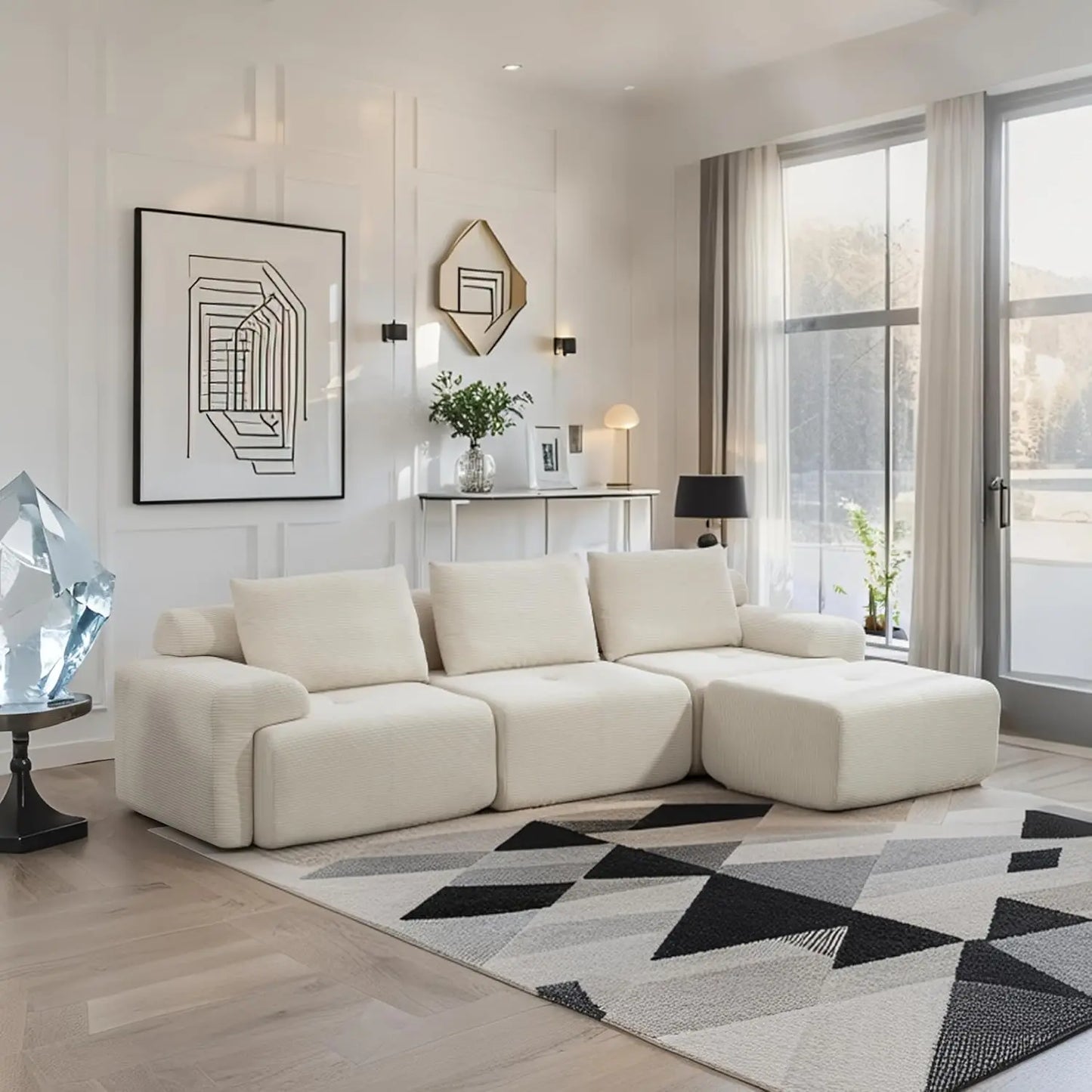 L-Shaped Sectional Couches for Living Room with Memory Foam & Steel Frame - No Assembly Convertible Sofa Bed, Modular Couch  (Multiple colors)