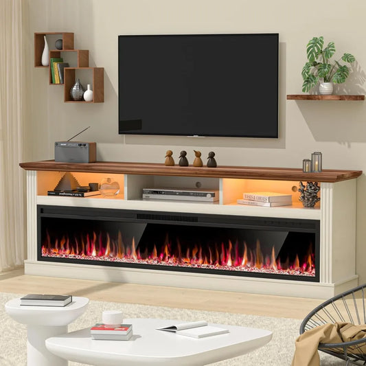 58" Fireplace TV Stand for TVs Up to 65" with 52" Electric Fireplace,White Entertainment Center,Led Light TV Consoles for Living (Multiple colors)
