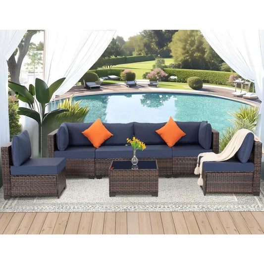 7 piece outdoor wicker patio furniture set, rattan sectional sofa couch, patio conversation set with cushion & coffee table