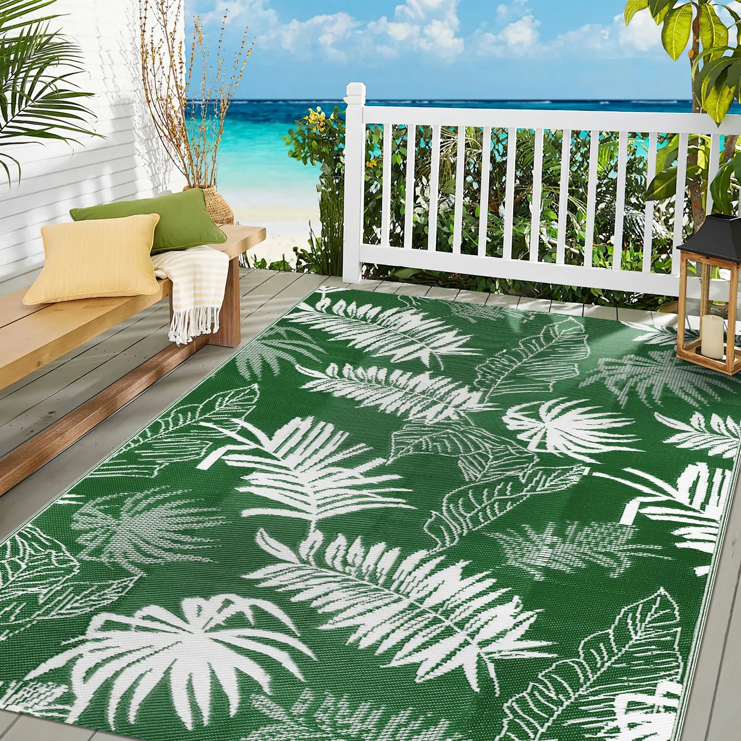 9‘x12' Outdoor Rug Waterproof Recycled Plastic Straw Rug Patio Rug Indoor Outdoor Carpet for Patio Deck Camping RV Beach