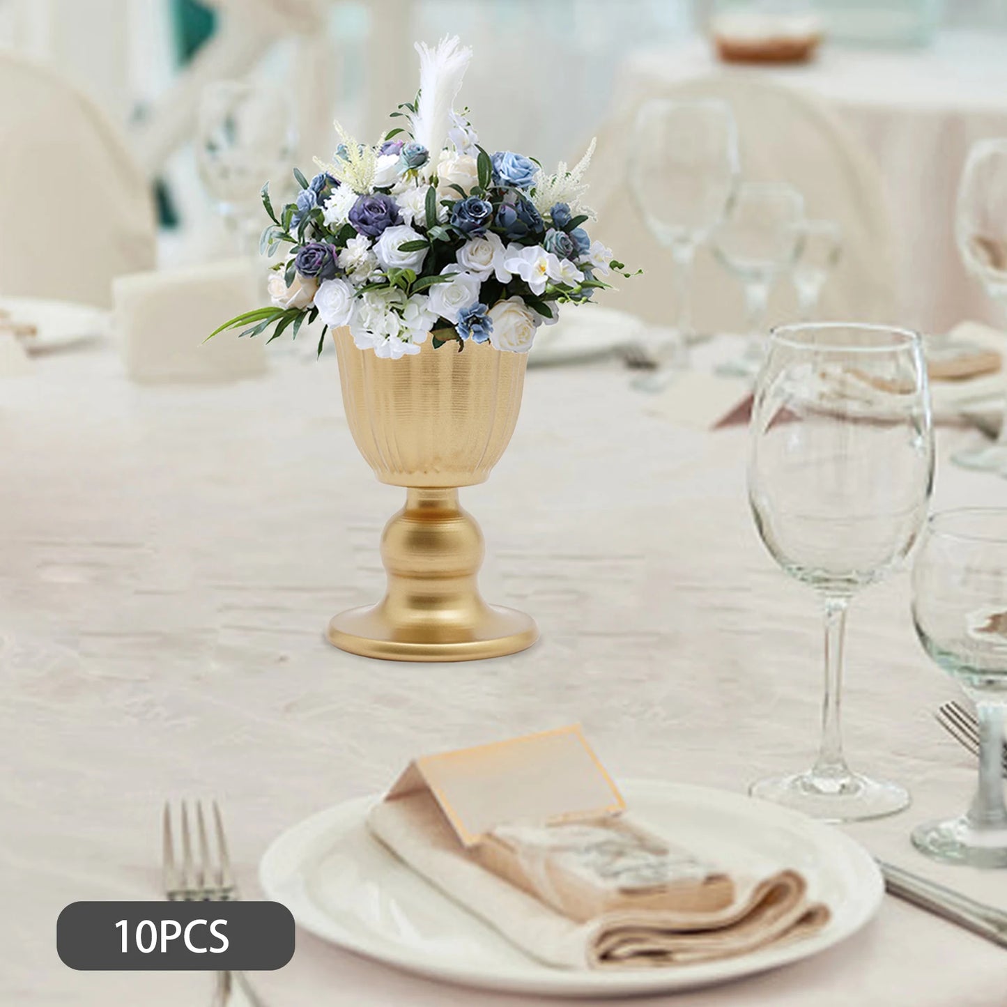 10Pcs 4.9"/6.69"/ 9.1" Bright Golden Flower Vases Metal Small Pedestal Trumpet Vase for Wedding Table Centerpieces Party Decor