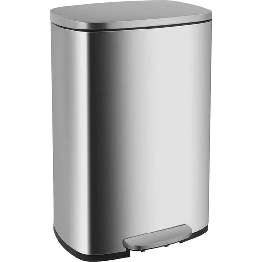 13 Gallon 50L Kitchen Step Trash Can with Lid Fingerprint-Proof Brushed Stainless Steel Garbage Bin for Office Bedroom Bathroom