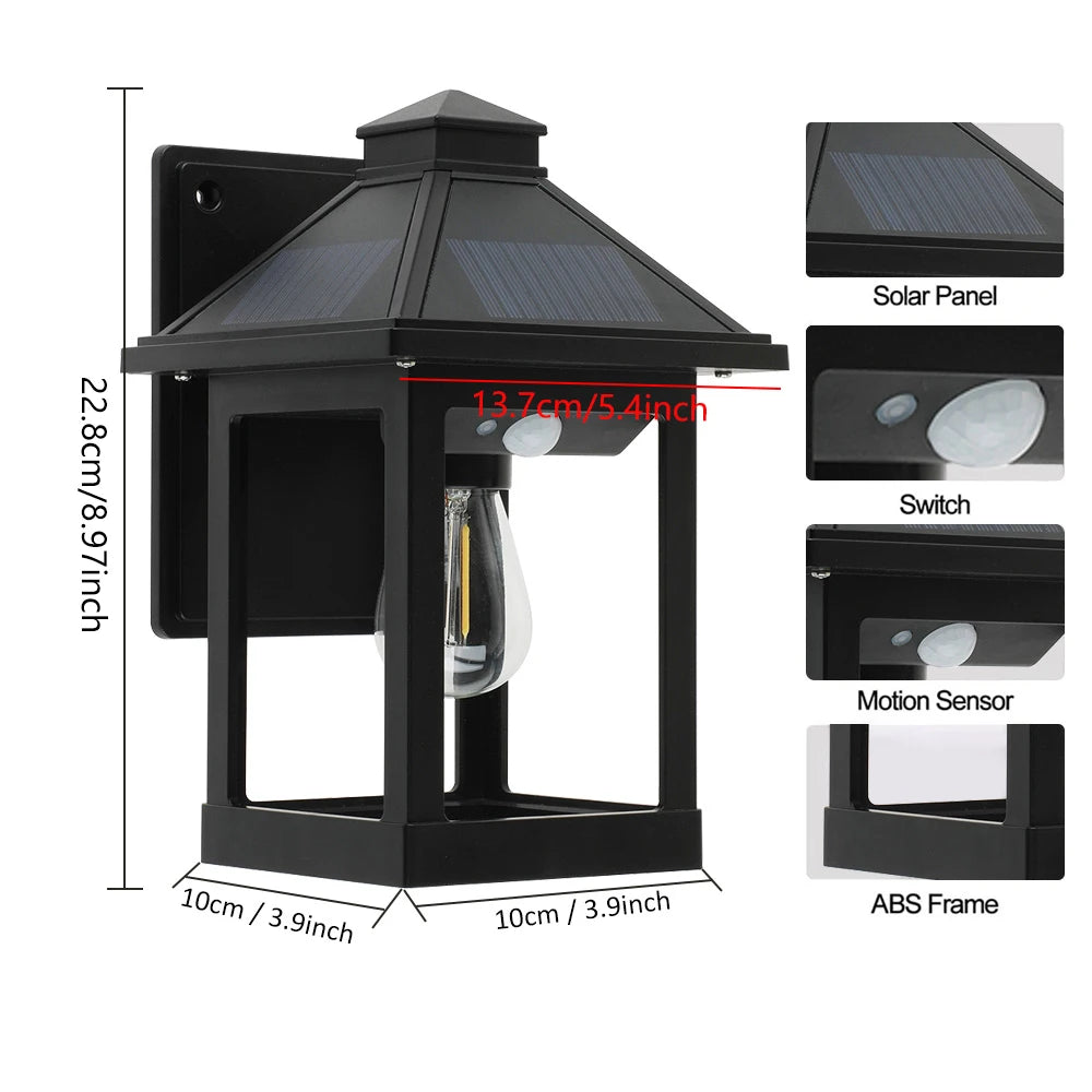 2pcs Solar Powered Wall Lanterns with 3 Modes Dusk to Dawn Motion Sensor LED Sconce Lights Exterior Front Porch Security Lamps