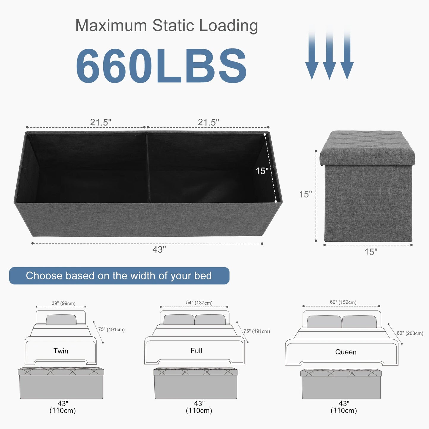 JHK Folding Storage Ottoman Bench Living Room Hidden Storage Footstool Toy Box Bedroom Strong Load-bearing Capacity Stool (Two sizes)