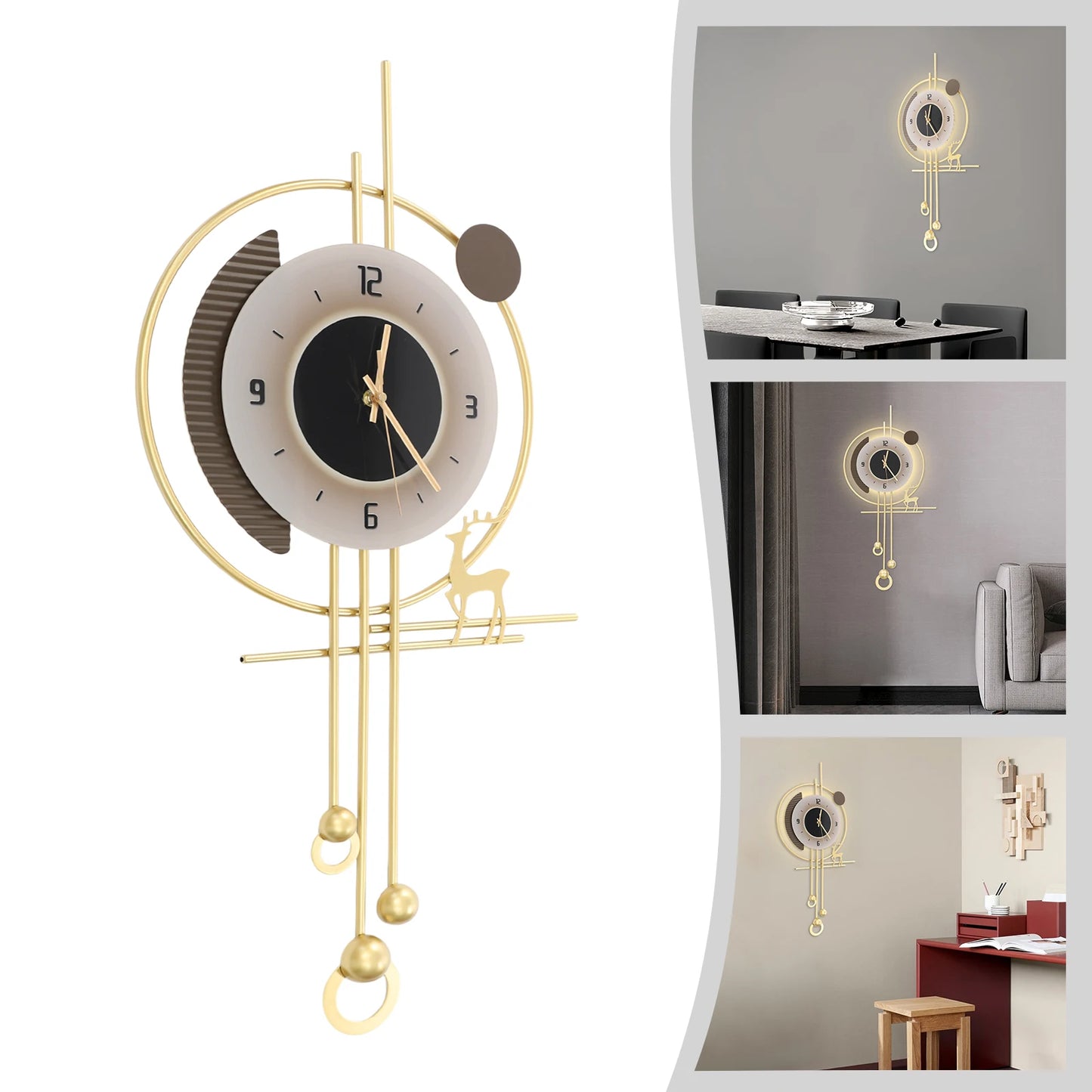 Modern Gold Iron Wall Clock,Sound-Control 39x24x80 cm LED Lighting Wall Clock Battery Powered Wall-Mounted for Home,Bedroom