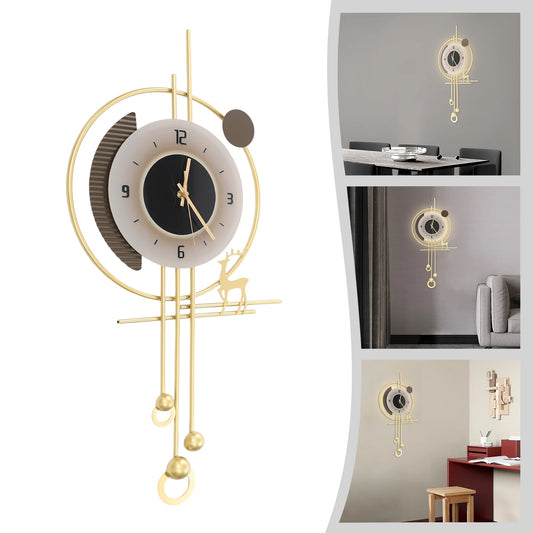 Modern Gold Iron Wall Clock,Sound-Control 39x24x80 cm LED Lighting Wall Clock Battery Powered Wall-Mounted for Home,Bedroom