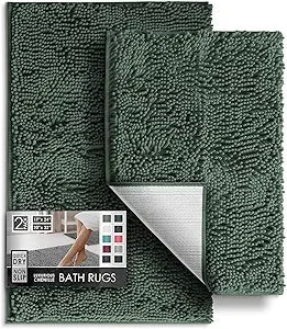 Hearth & Harbor Bathroom Rugs Sets 2 Piece, Chenille Bath Mat Set - Machine Washable Bath Mats for Bathroom Non-Slip Backing Rub
