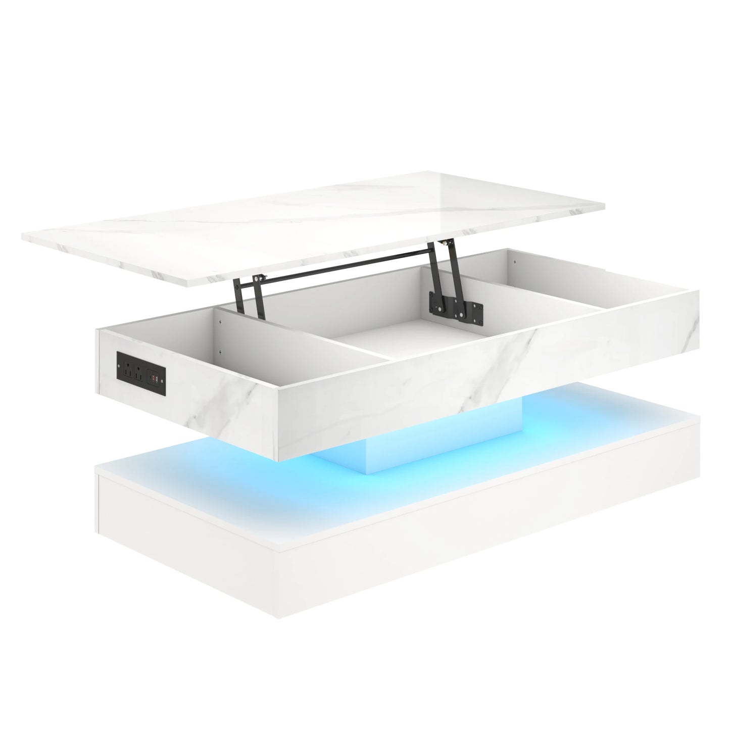 High Glossy LED Coffee Tables for Living Room, Center Table with Open Display Shelf & Large Storage Space, White Coffee Table (Multiple colors)