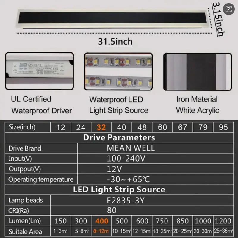 Long Wall Lamp Modern LED Waterproof IP65 Outdoor Wall Mount Lighting Fixture Garden Porch Sconce Lantern Sconces Luminaire