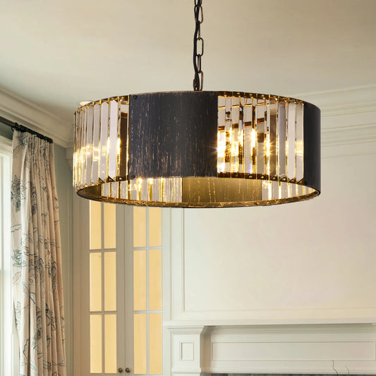 VETRULUS Luxury Black Crystal Modern Pendant Light Hanging Ceiling Lamp Chandelier Home Decor Lustre Living Dining Room Kitchen
