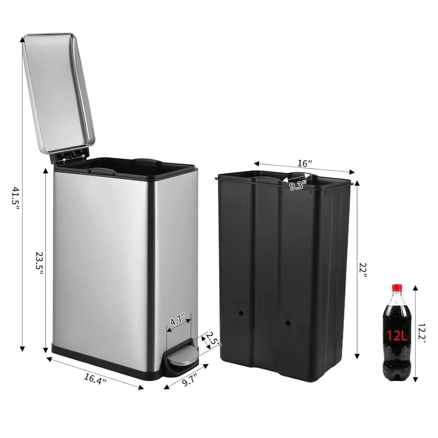 13.2 Gal Slim Kitchen Trash Can with Lid, 50L Stainless Steel Garbage Can,Large Kitchen Rubbish Can, Step Trash Bin w/Foot Pedal (Multiple colors)