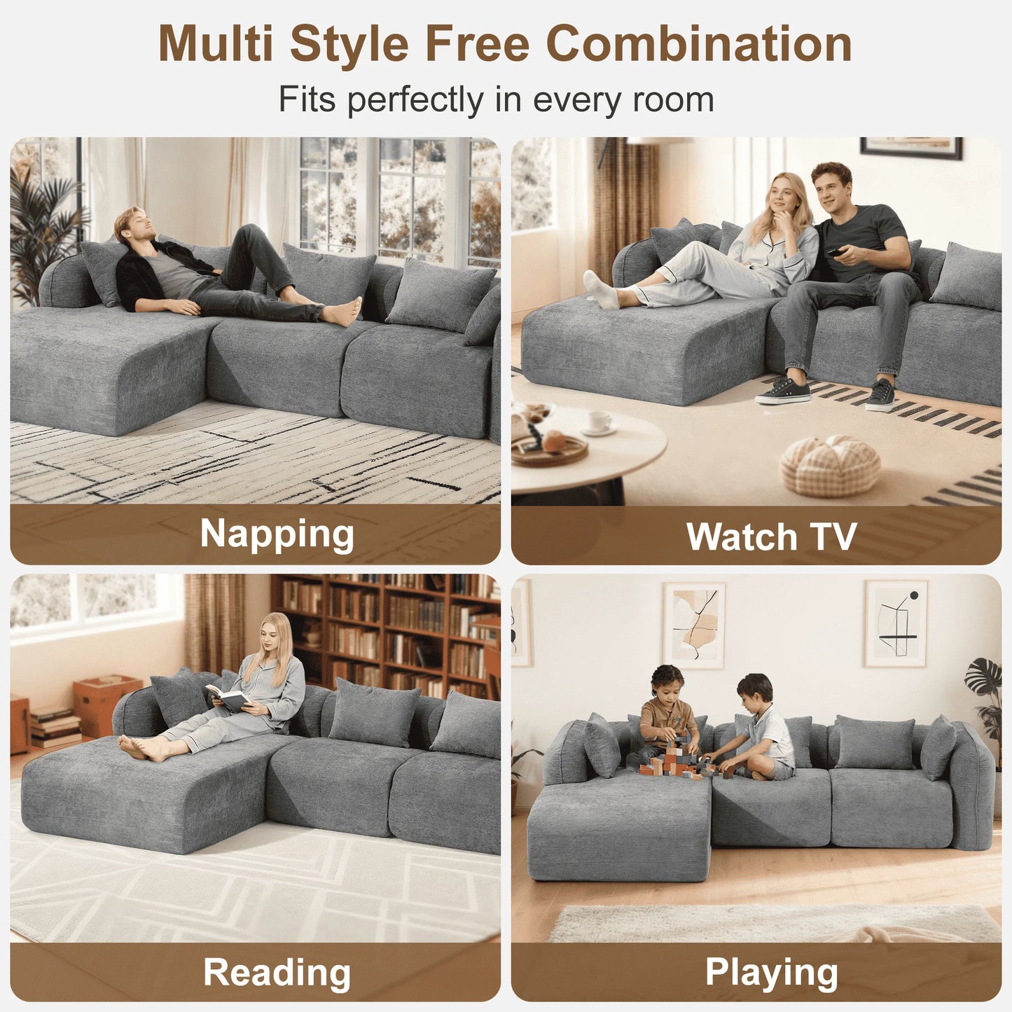 Redlife Sherpa Modular Cloud Sofa | Beige Fluffy Sherpa Deep Seat No-Assembly Sectional Couch for Small Living Room (Multiple colors)