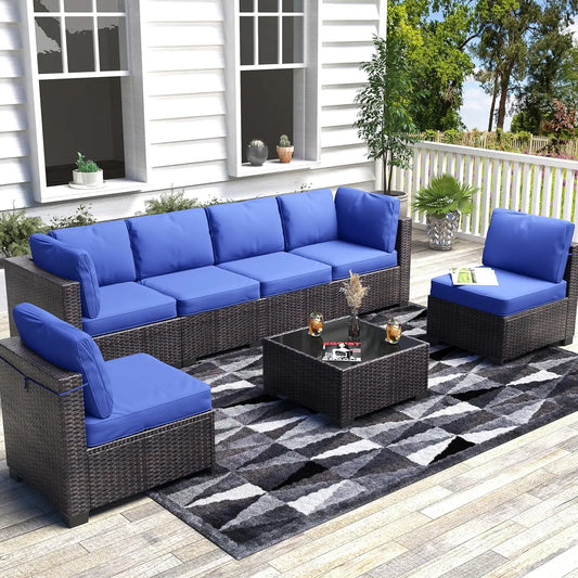 7-Piece Modular Outdoor Furniture Set, PE Rattan Wicker Sectional Modular Conversation Sofa Set, Perfect For Garden Balcony (Multiple colors)