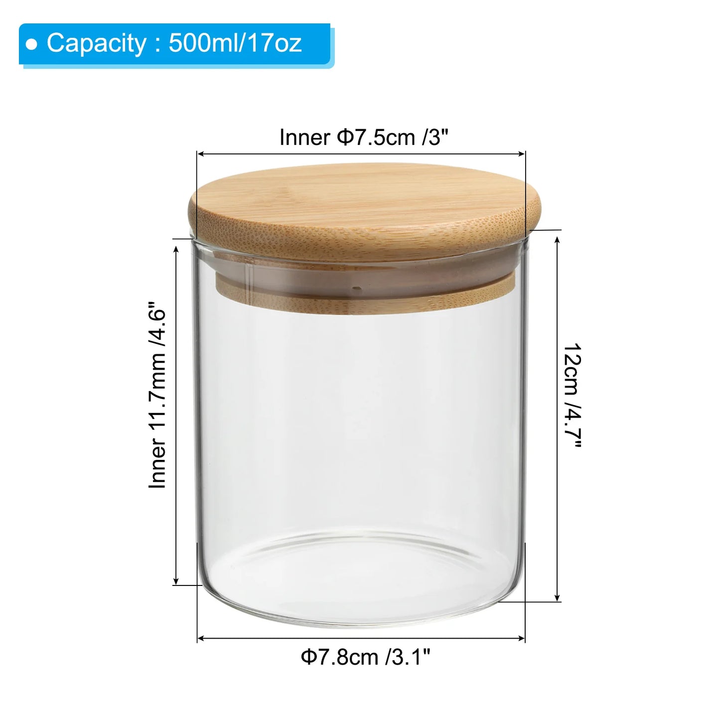 Glass Jar with Airtight Bamboo Lid, Glass Kitchen Container Clear Food Storage Jar for Nuts Sugar Coffee Beans Spices