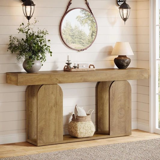 LITTLE TREE 70.9-Inch Extra Long Farmhouse Console Table,2-Tier Wooden Entryway Table with Storage Shelf for Hallway,Living Room