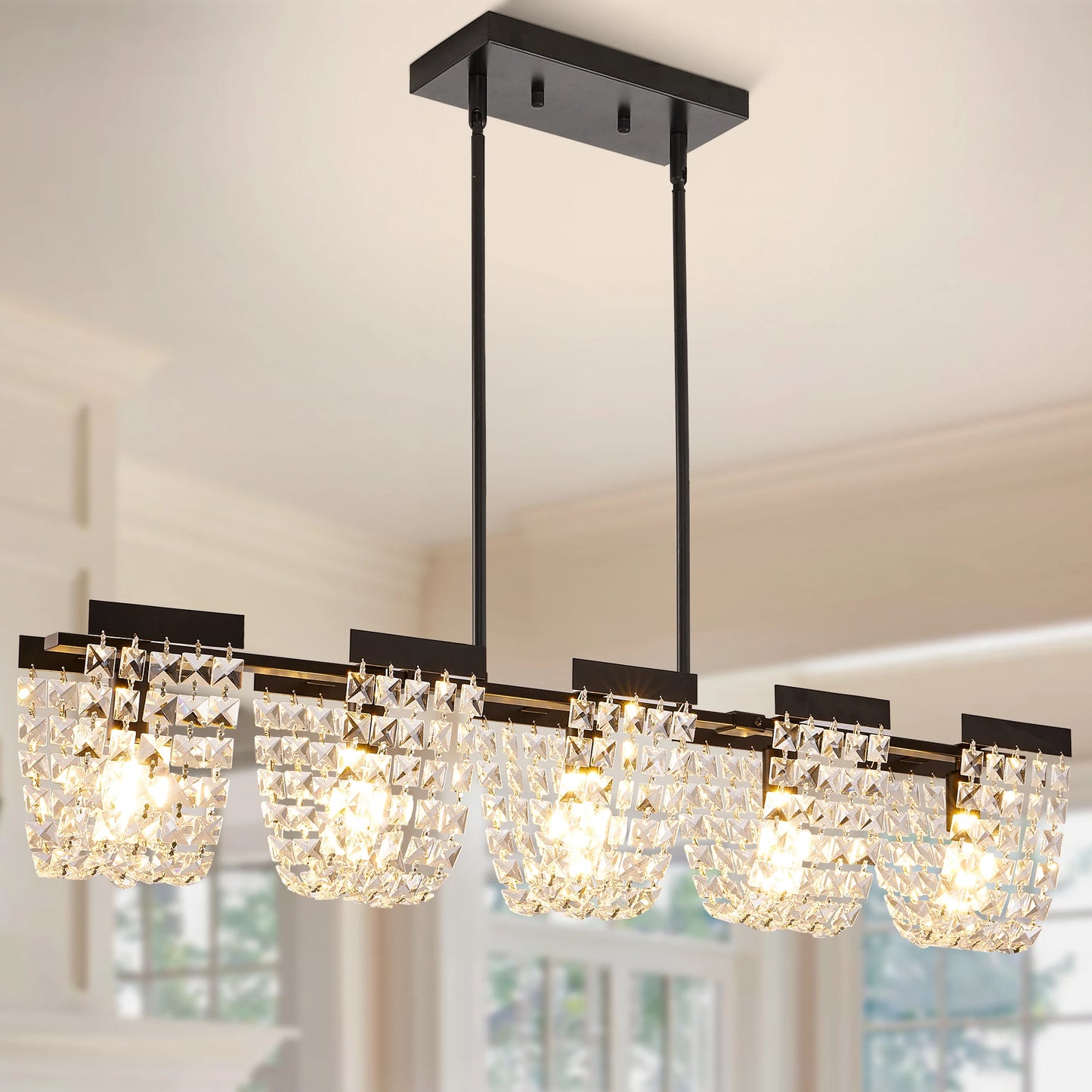 5-Light Luxury Gold Chandeliers for Living Room K9 Crystal Chandelier Fixture LED Lighting Decor for Bedroom Kitchen Island