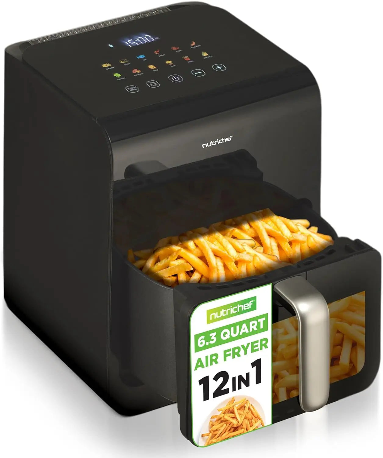 6.3 QT Electric Air Fryer | 12-1 Preset Cooking Functions | Includes New Tenderizing Function | Digital Display |Transparent Window