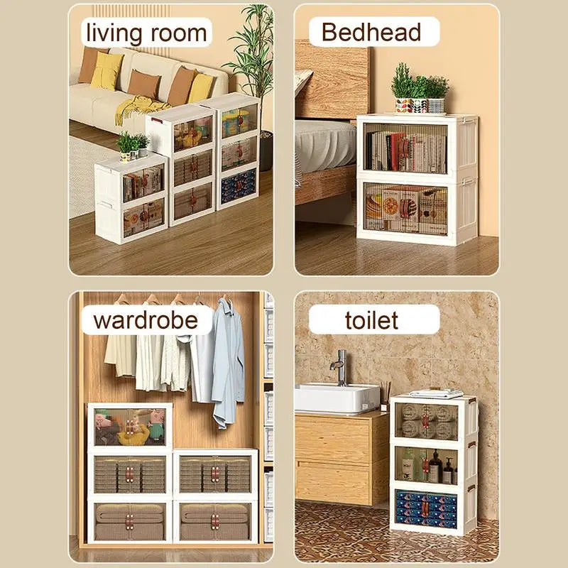 Stackable Storage Cabinet Foldable Large Capacity 3-Layer Snack Box with Lids Stackable Household Organizing Supplies Toys