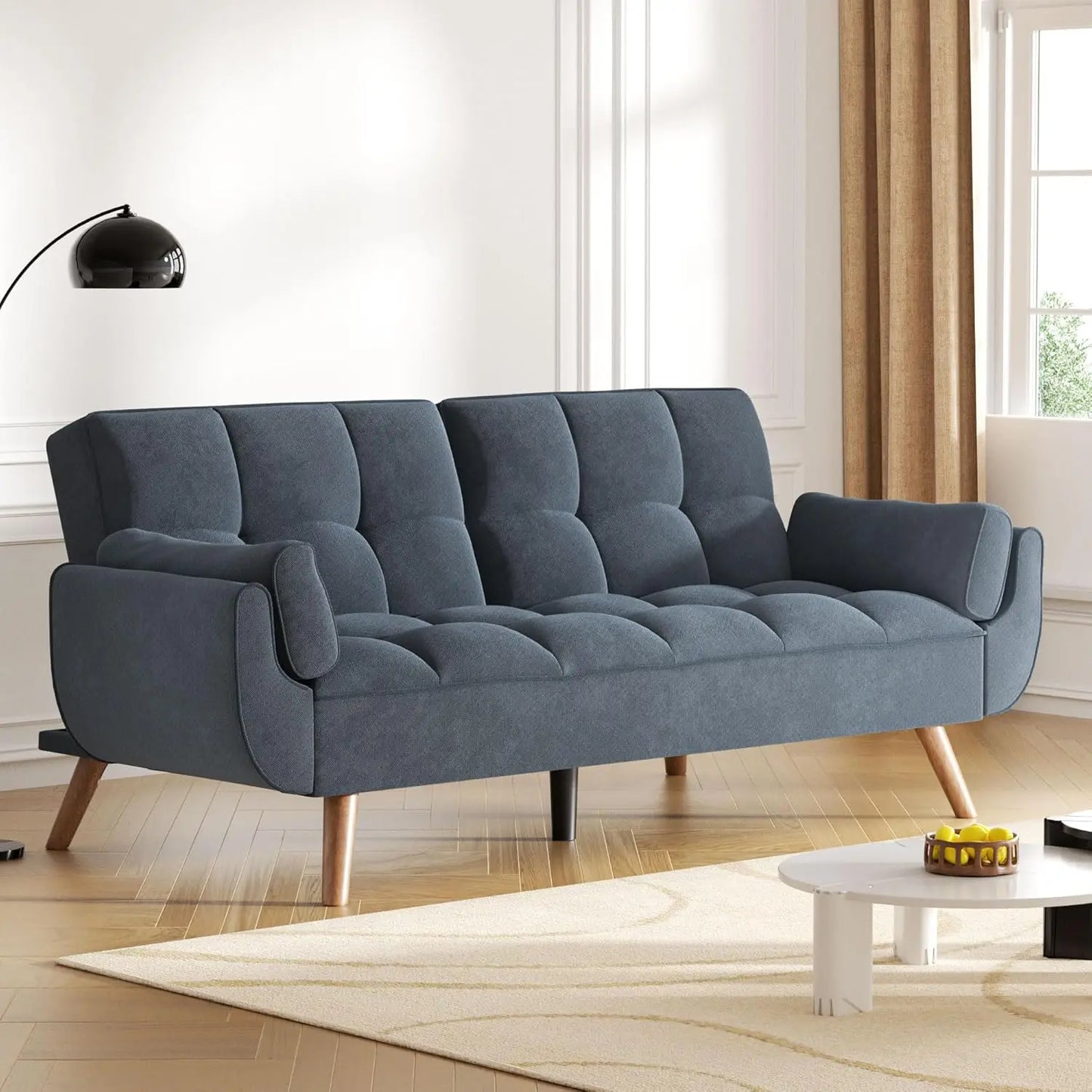 75.4" Futon Couch, Convertible Loveseat Sleeper Couch with Adjustable Backrest for Small Spaces (Multiple colors)