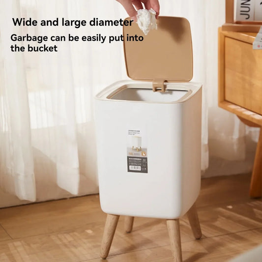 Bathroom Trash Can With Lid, 1 PCS 10 Liters Large Capacity Square Garbage CanModern Office, Near Desk Bedroom , White