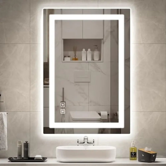 Backlit Front Lighted Bathroom Vanity Mirror 24x36 Inch LED 3 Colors Adjustable Brightness Defogger Touch Sensor Horizontal