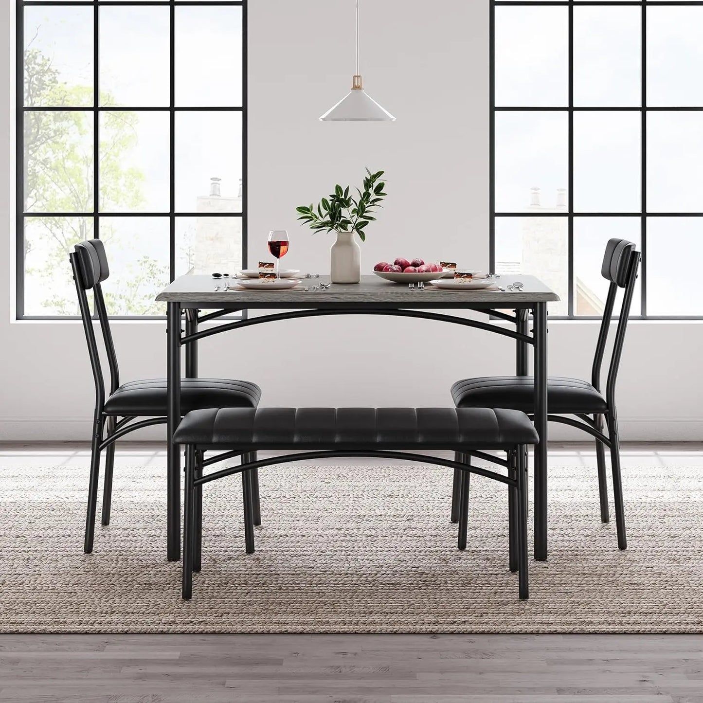 Dining Table Set for 4 with Upholstered Bench and 2 Chairs, Kitchen Table and Chairs for 4, for Small Space, Apartment, Dinner