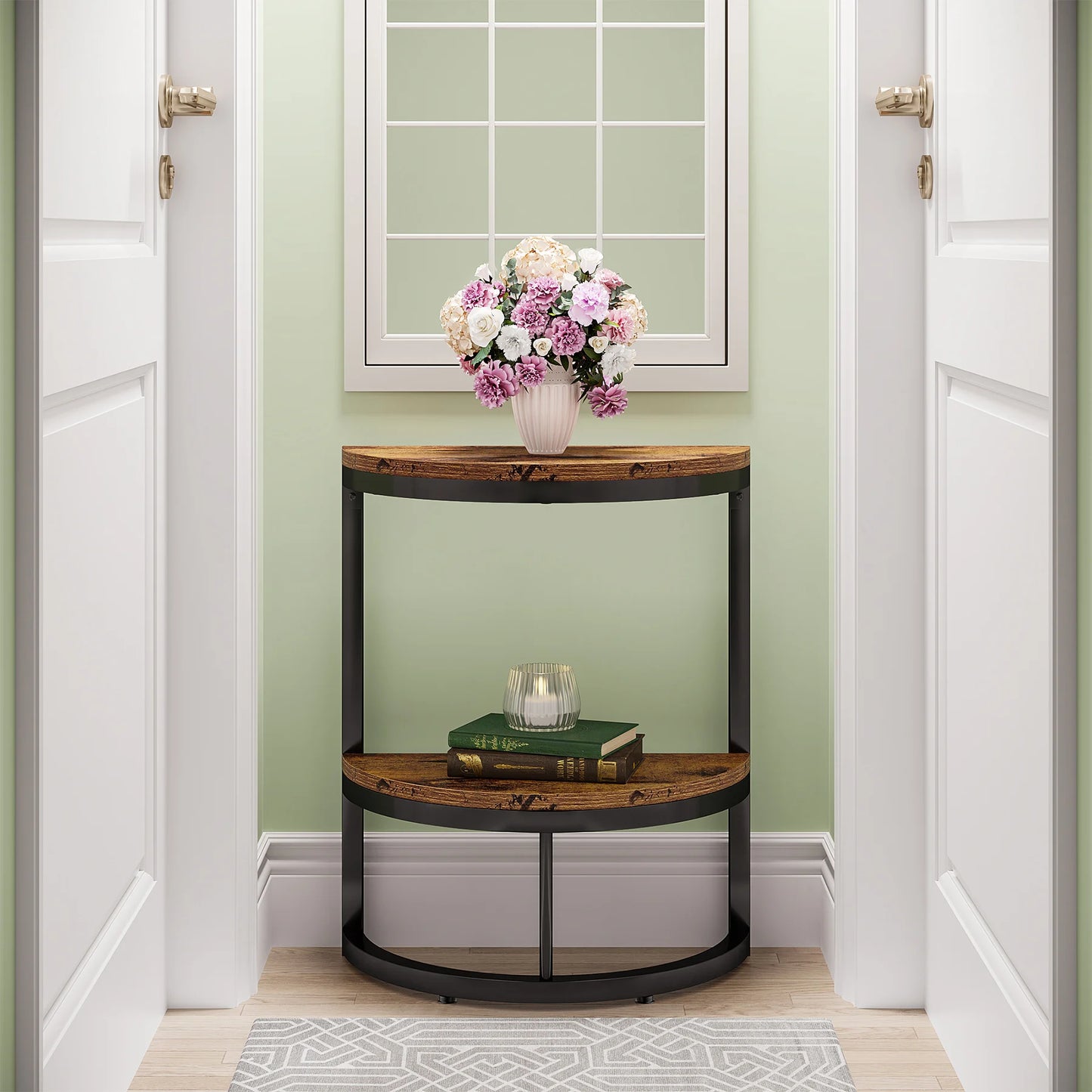 Tribesigns End Table Semi Circle, Small Half Round Side Table with Storage Shelf, Accent Table Slim C Table for Sofa Couch