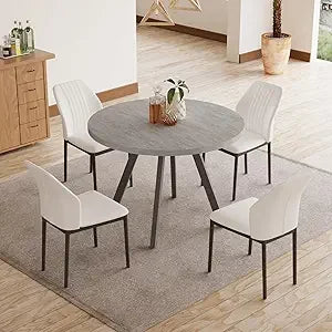 34.6'' Round Dining Table and Chairs for 4, Mid Century Modern Round Table Set, Space Saving for Apartment Kitchen Dining Room