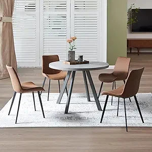 34.6'' Round Dining Table and Chairs for 4, Mid Century Modern Round Table Set, Space Saving for Apartment Kitchen Dining Room