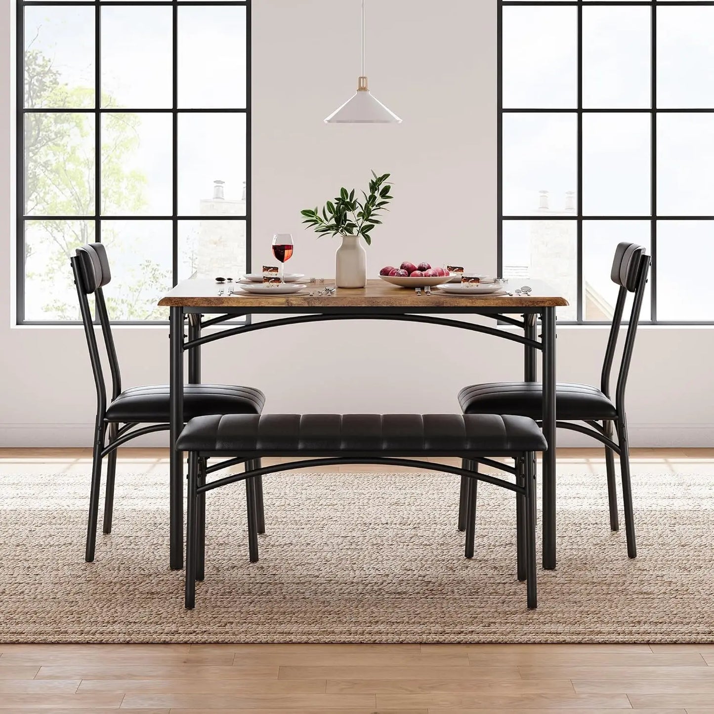Dining Table Set for 4 with Upholstered Bench and 2 Chairs, Kitchen Table and Chairs for 4, for Small Space, Apartment, Dinner