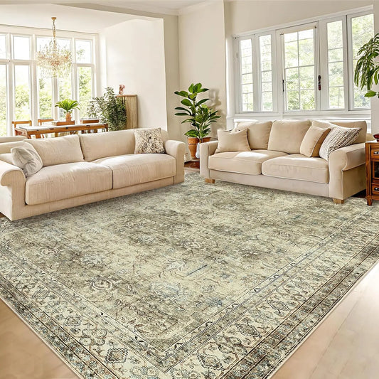 Area Rugs for Living Room, Washable Vintage Accent Rug for Bedroom Large Neutral Farmhouse Indoor Floor Carpet for Dining Room (Multiple sizes)