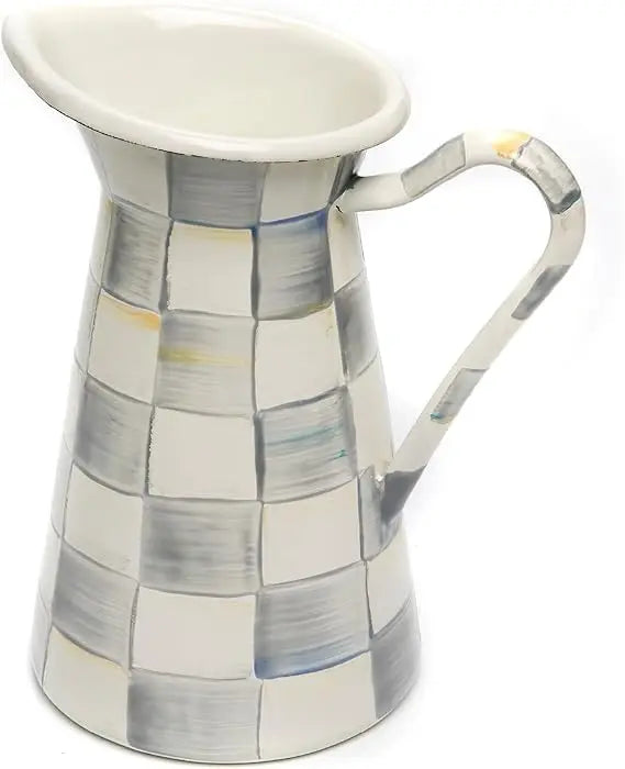 Elegant Black and White Enamel Drink Pitcher for Serving Iced Tea or Water, Ideal as a Flower Vase, Medium Size