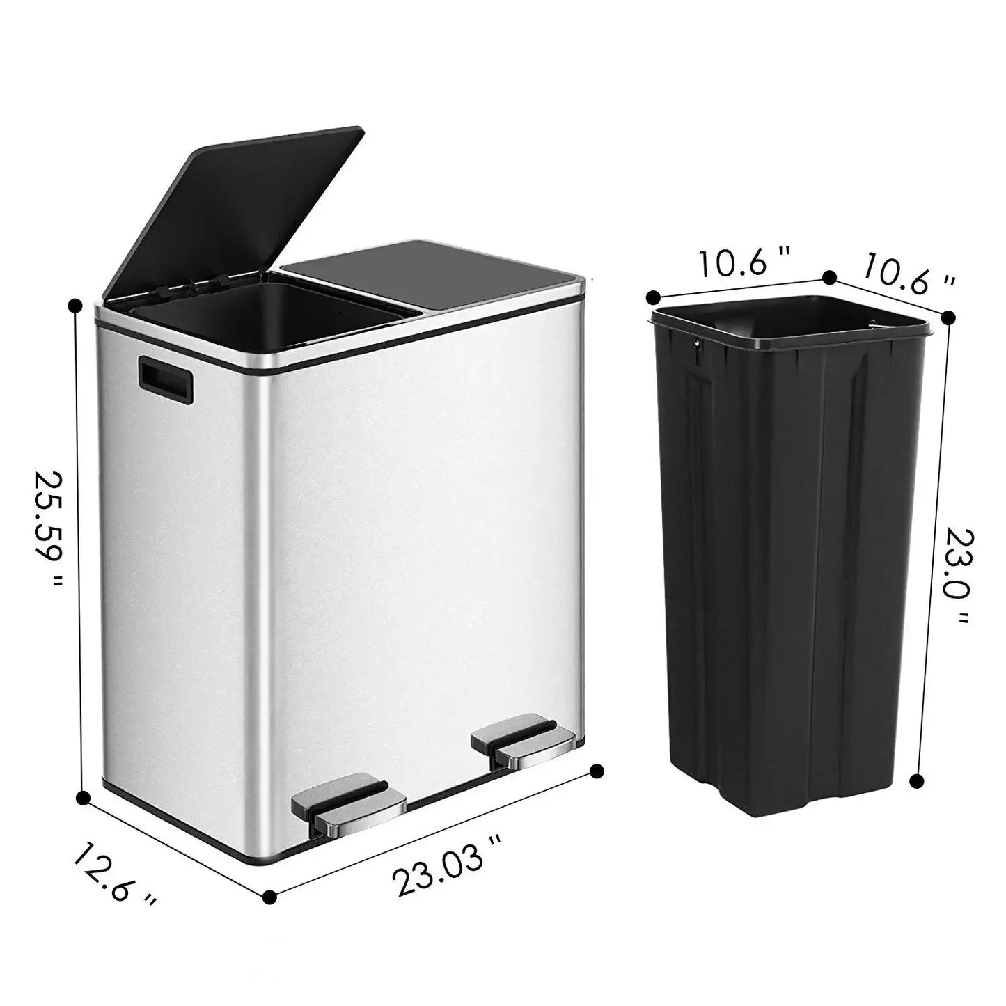 16 Gal (60 L) Stainless Steel Kitchen Trash Can Dual Recycling Bin Garbage Can with Lid Garbage Bin Dustbin w/ Soft-Close Lid (Multiple colors)