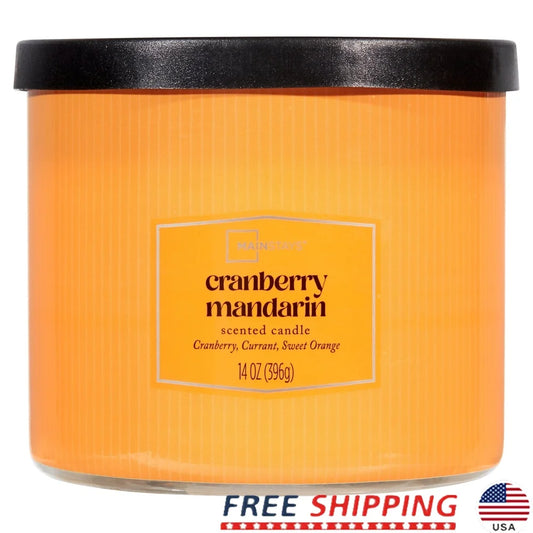 3-Wick Scented Candle Cranberry Mandarin Decorative Wrap 14 oz Long Lasting Paraffin Blend Wax Home Relaxation Gift